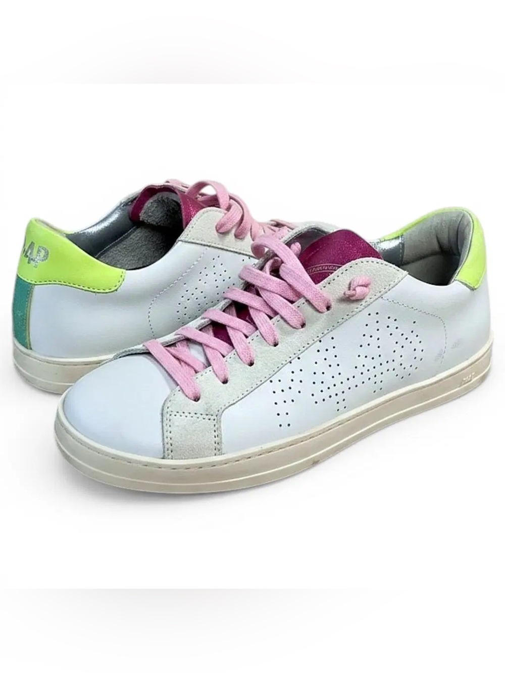 P448 White Sneakers with Pink Laces